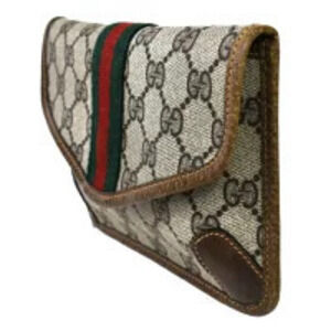 Gucci Bag Sherry Leather Clutch Brown Green GG Red Pouch Green Red